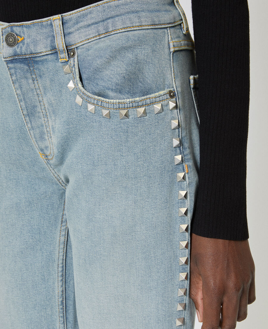The Kooples FEMME BABY BLUE jean slim long avec studs bleu