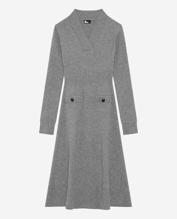 The Kooples FEMME LIGHT GREY robe longue en laine grise