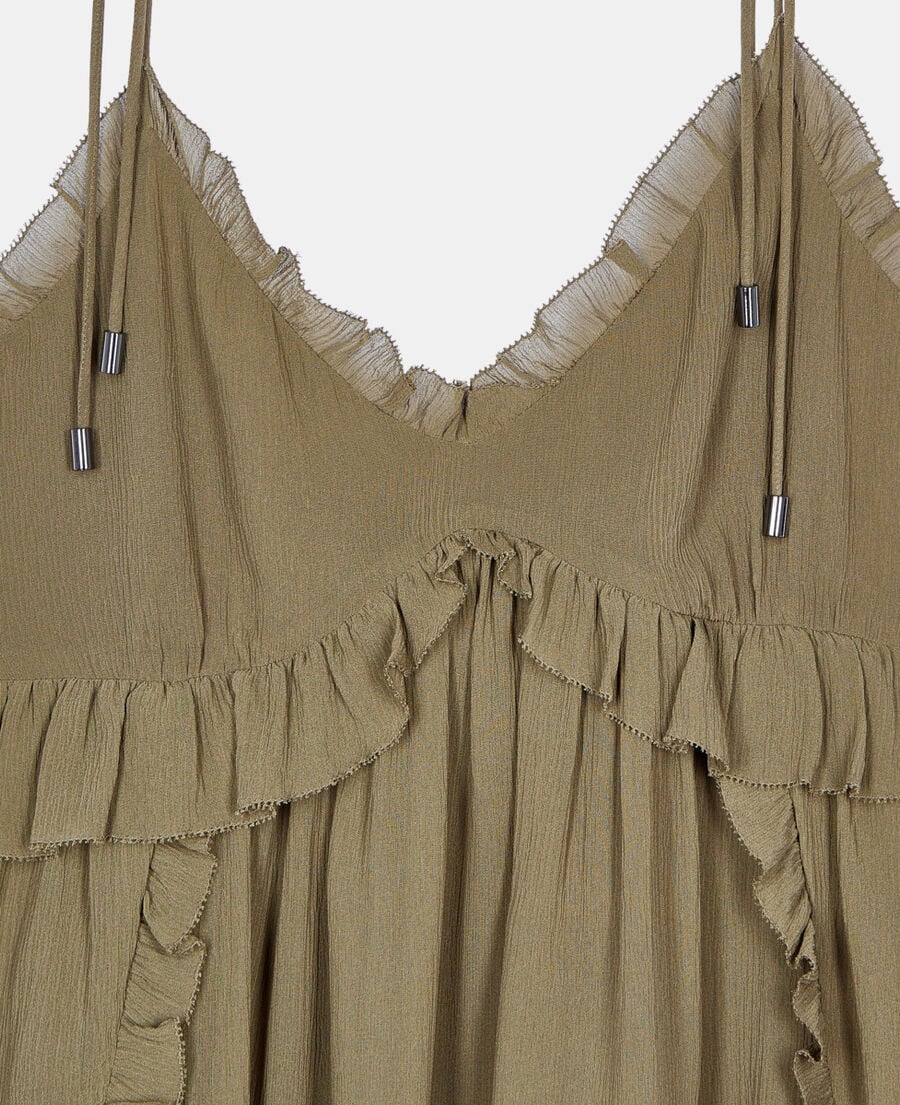 The Kooples DAMEN KAKI khakifarbenes, kurzes kleid aus seide