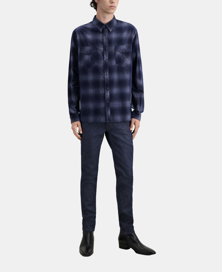 blue checkered shirt