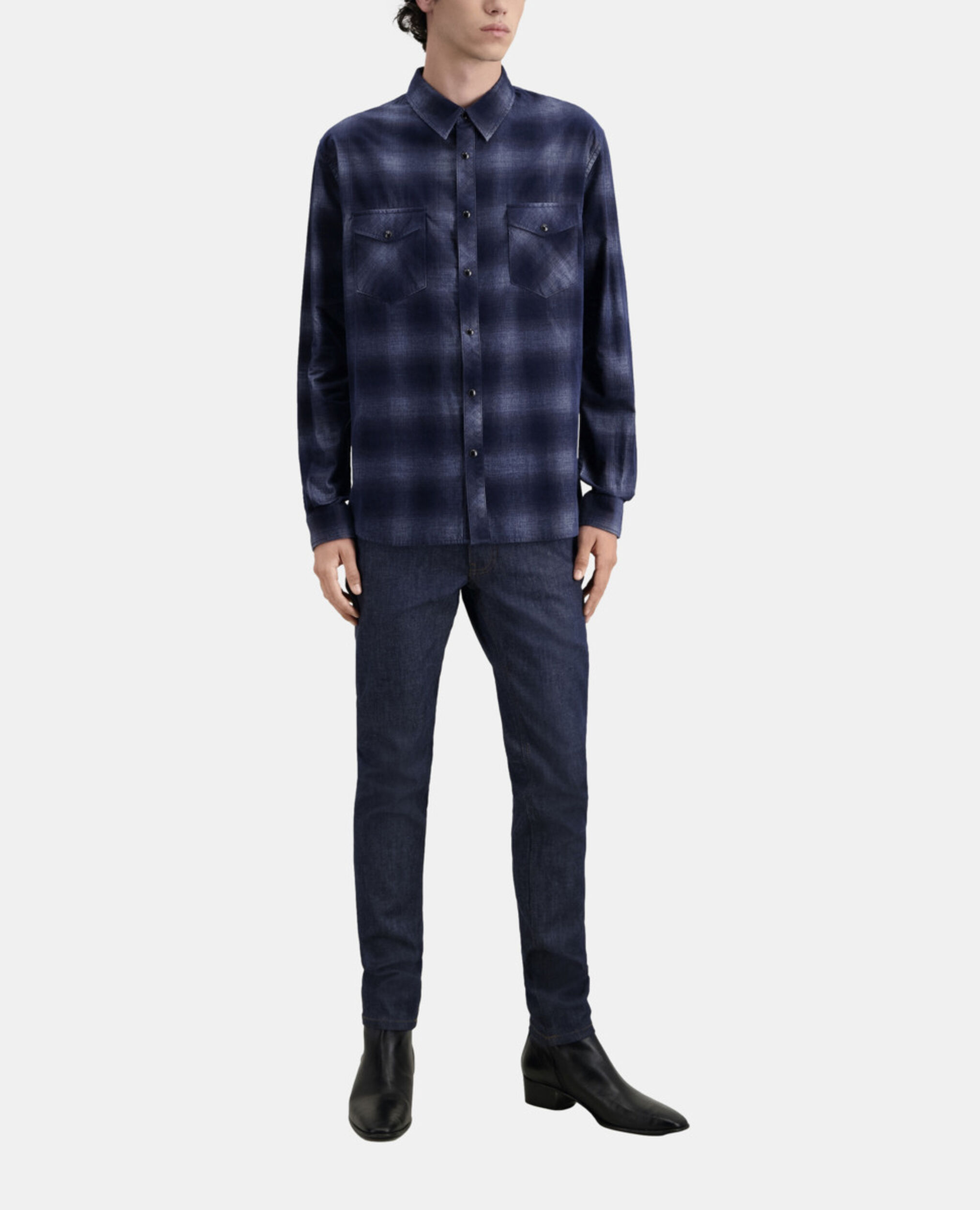 Blue checkered shirt, NAVY, hi-res image number null