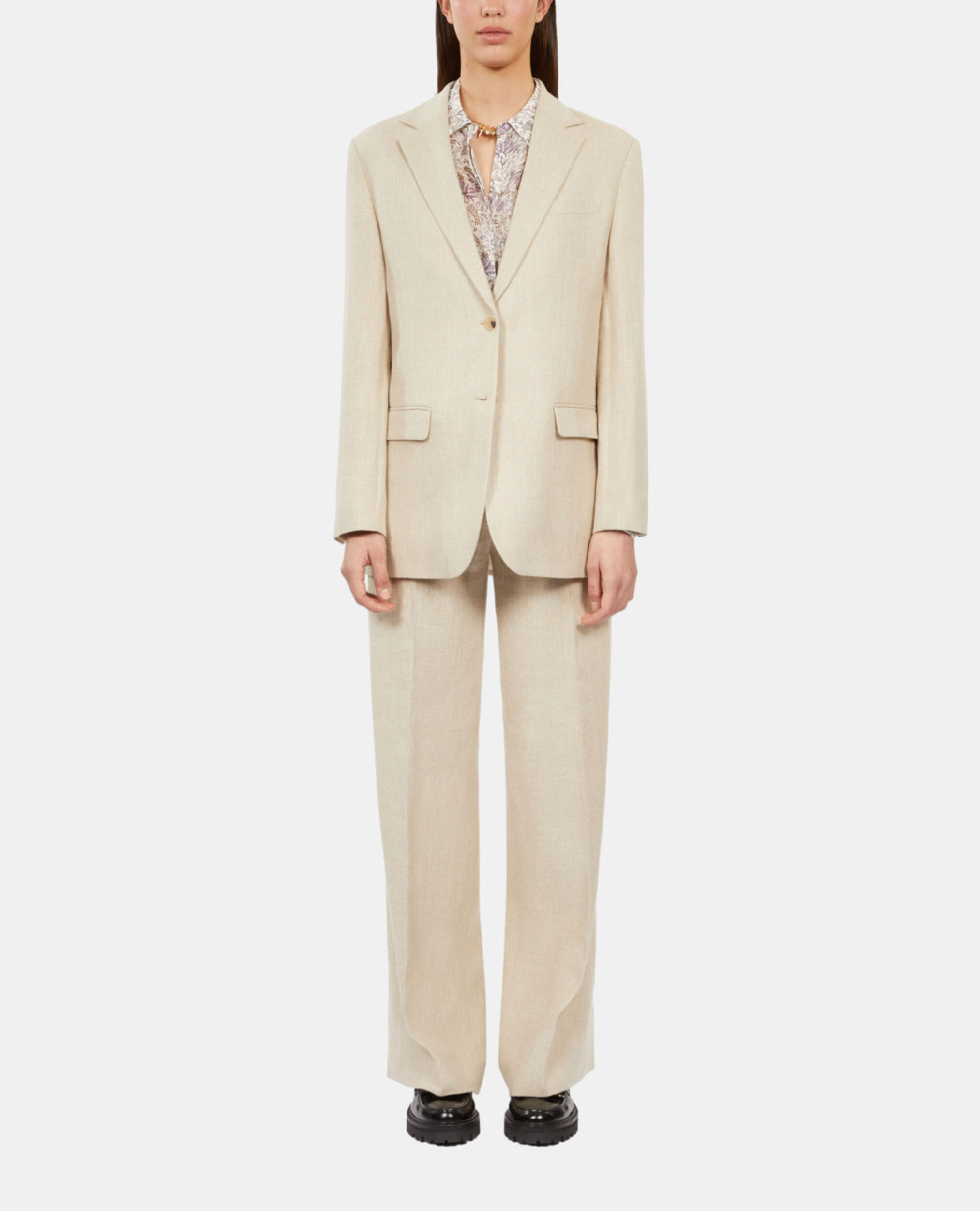 Ecru linen suit jacket, BEIGE, hi-res image number null