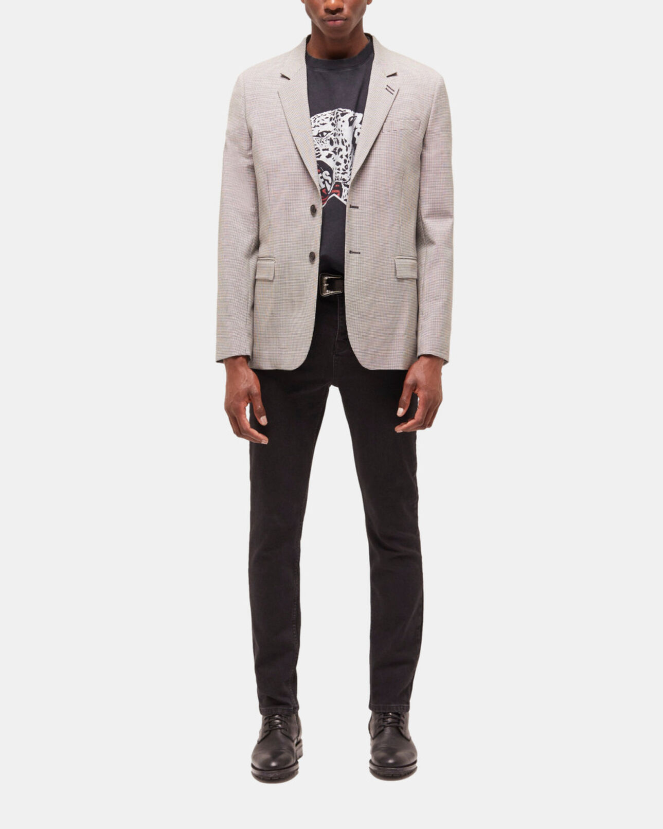 The Kooples HERREN ECRU BLACK graue anzugjacke aus wolle mit motiven