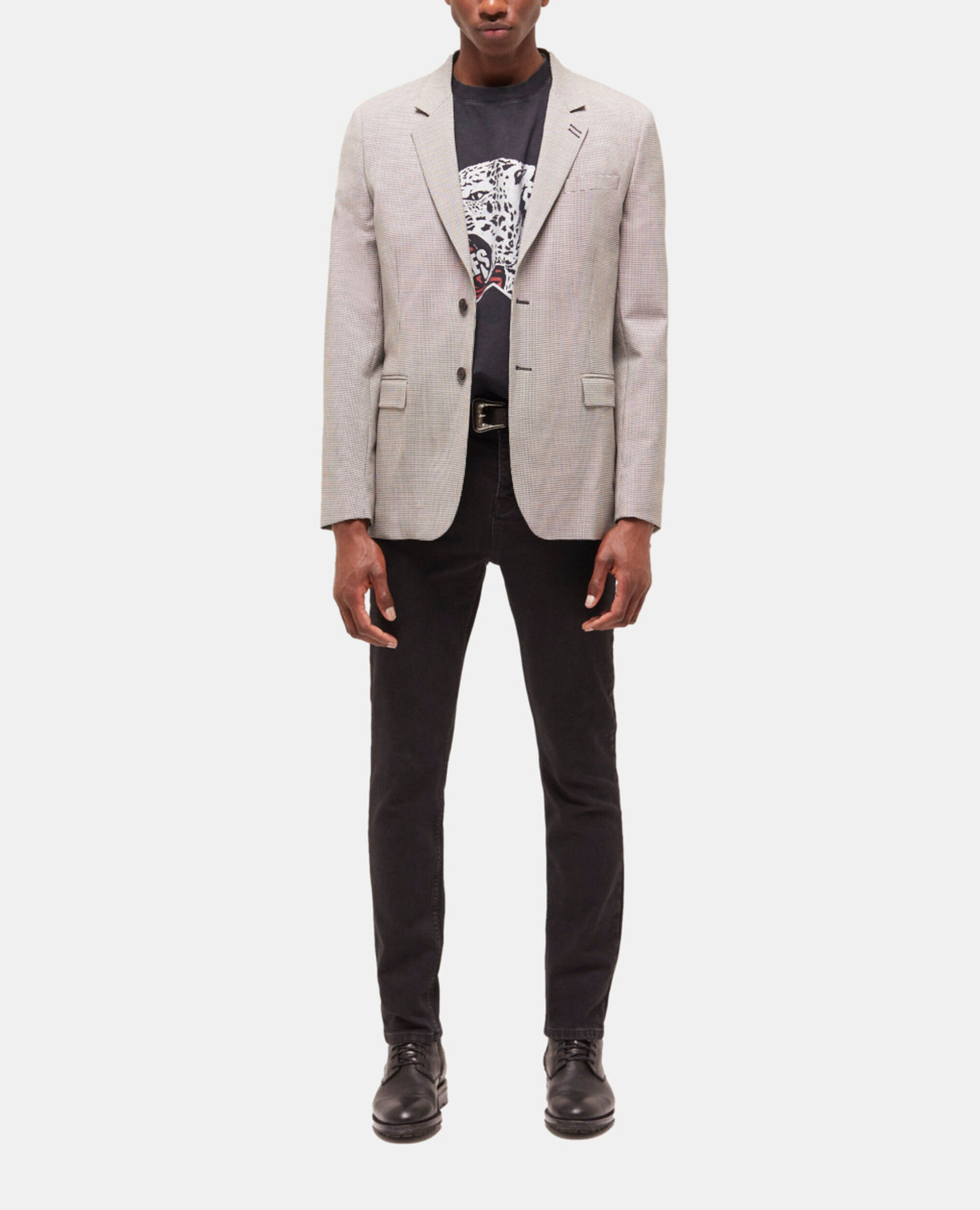 Gray patterned wool suit jacket, ECRU BLACK, hi-res image number null