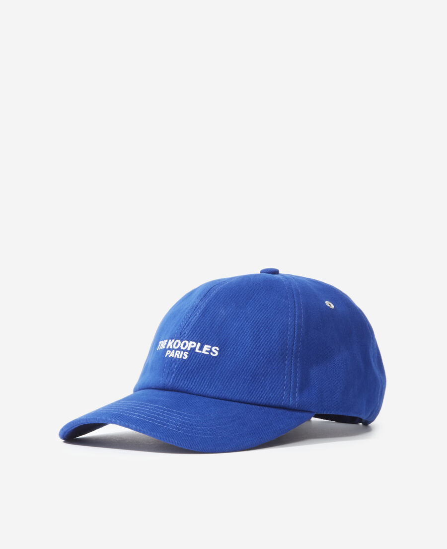 blue cotton cap with white embroidered logo