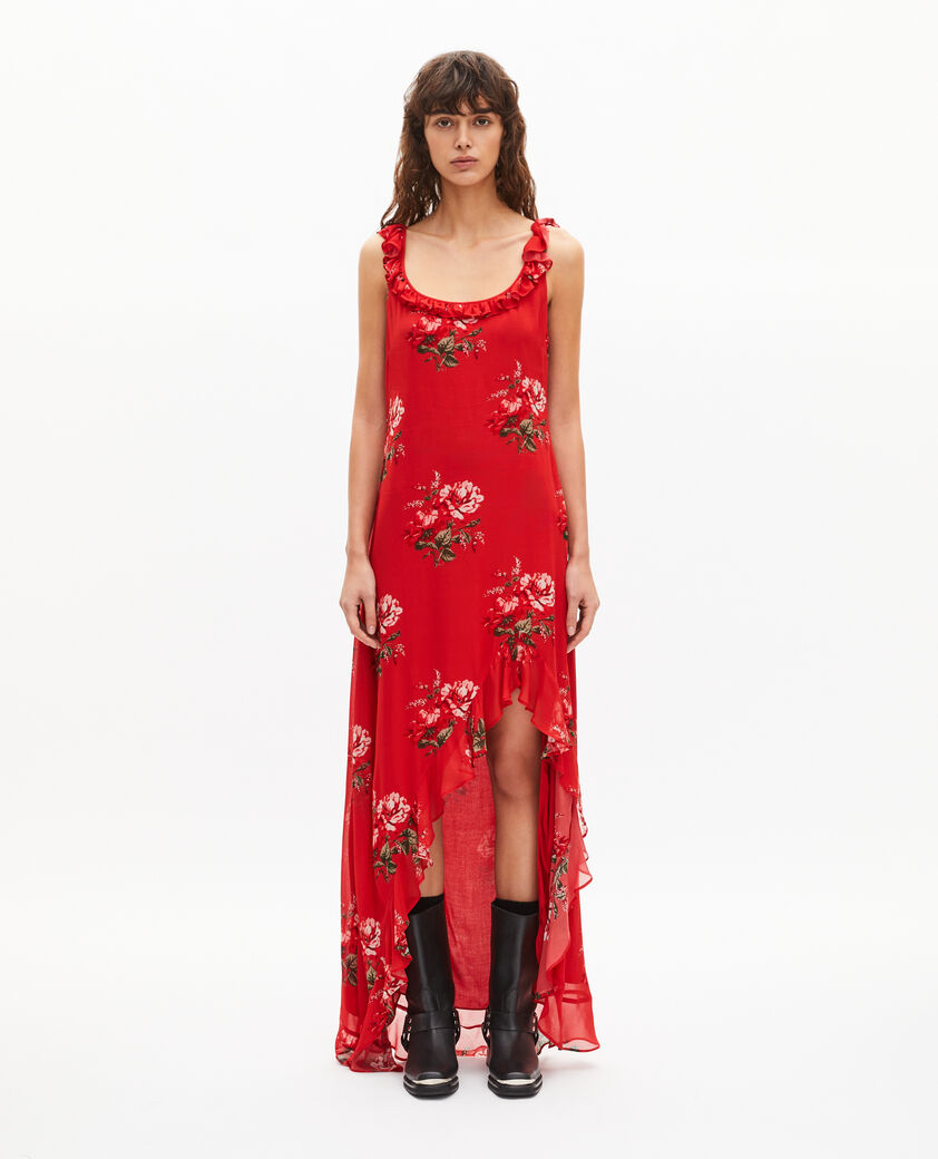 The Kooples WOMEN RED / GREEN red floral print long dress with ruffles