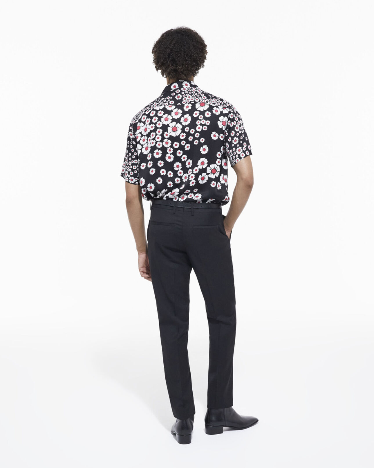 The Kooples MEN BLACK / PINK floral hawaiian collar shirt