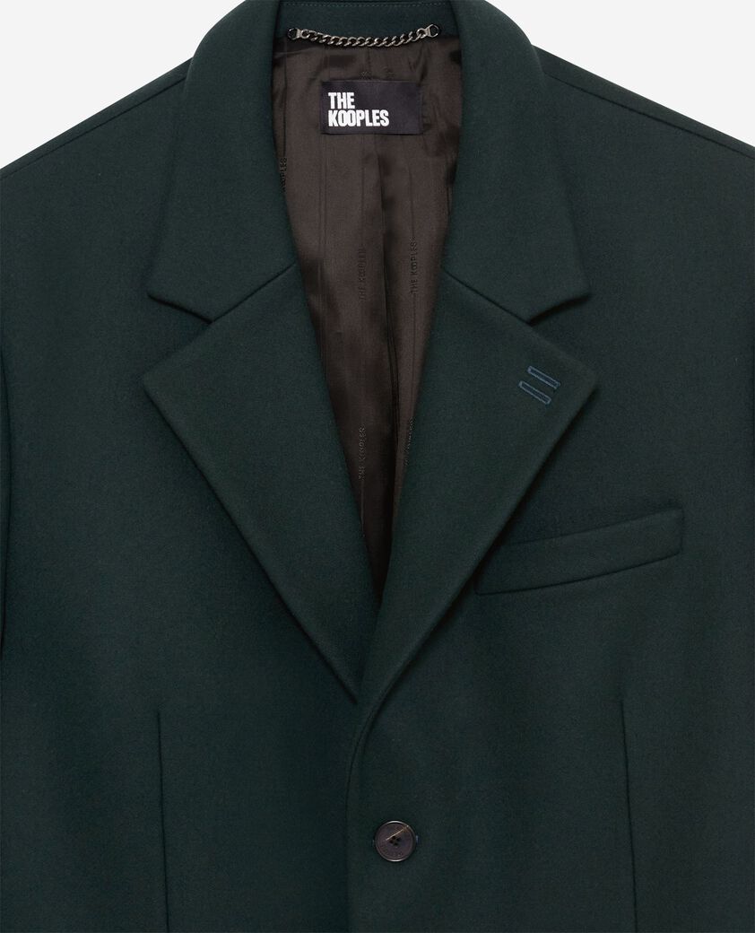 The Kooples MEN BOTTLE GREEN dark green wool coat with leather lapel collar