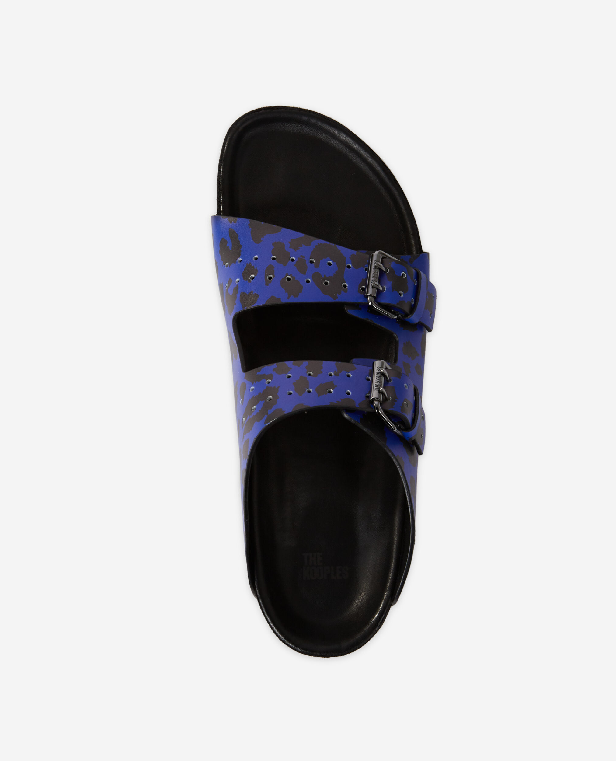 Blue leather leopard-print sandals, BLUE, hi-res image number null