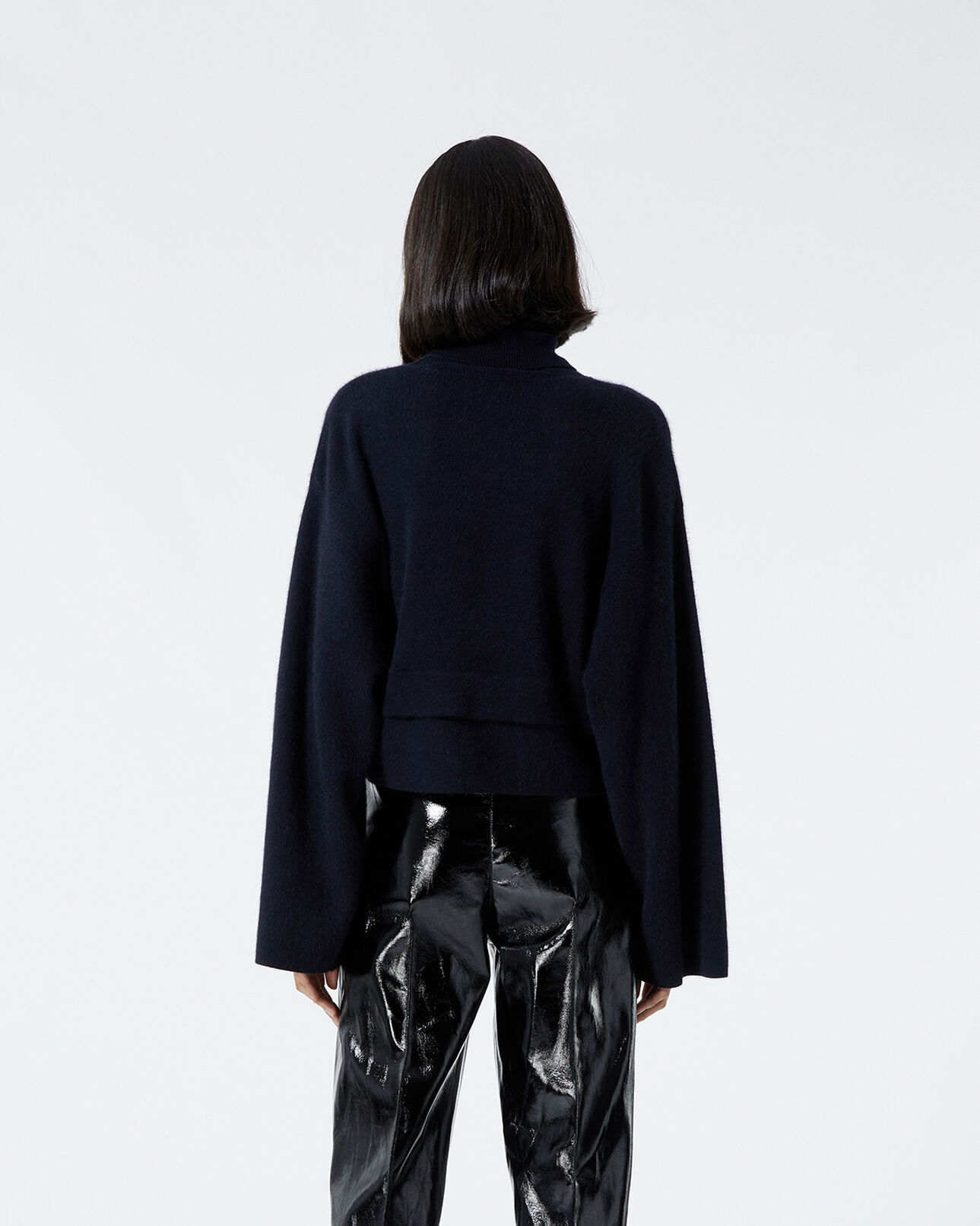 The Kooples FEMME NAVY pull laine cachemire bleu à col roulé