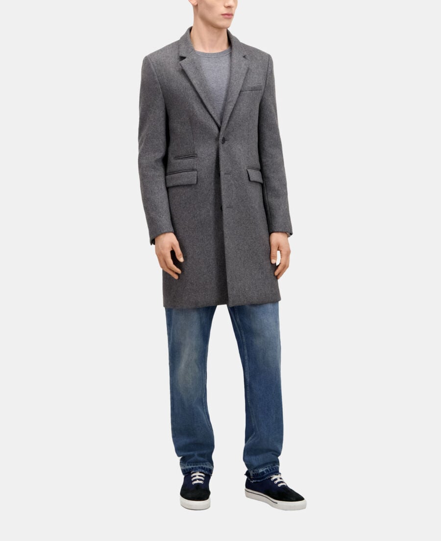 The Kooples HOMME GREY manteau gris chiné long en laine mélangée