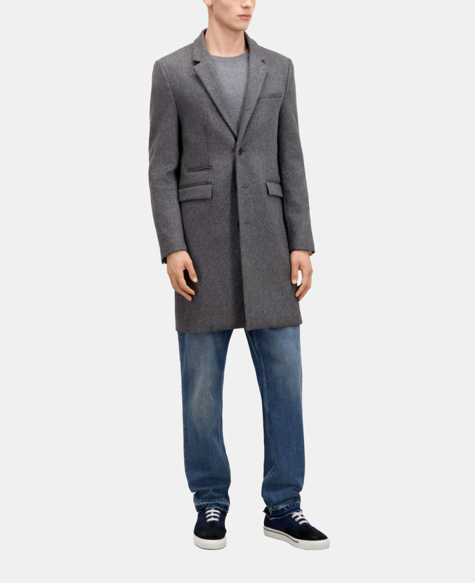 The Kooples HOMME GREY manteau gris chiné long en laine mélangée