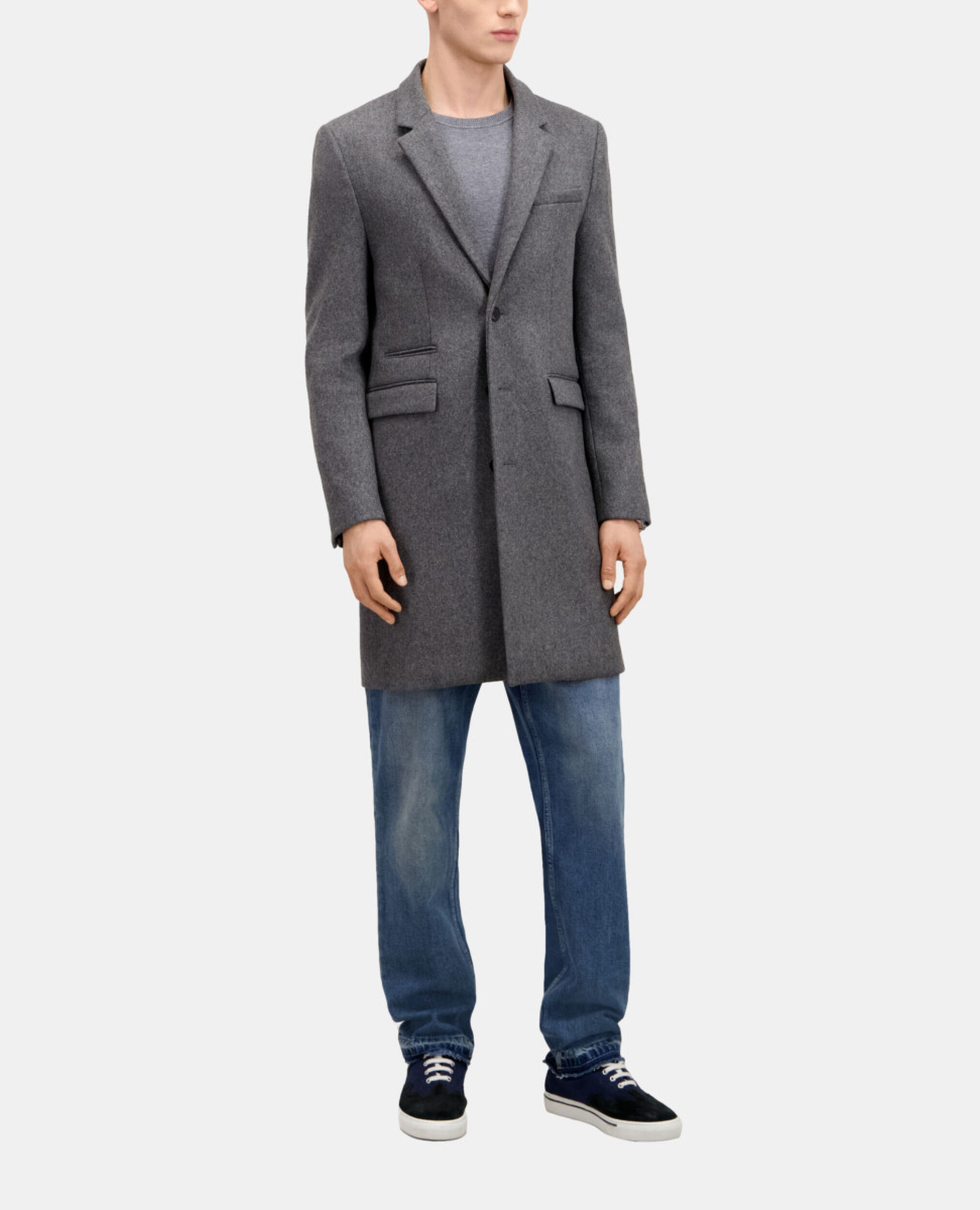 Manteau Gris chiné long en laine mélangée, GREY, hi-res image number null