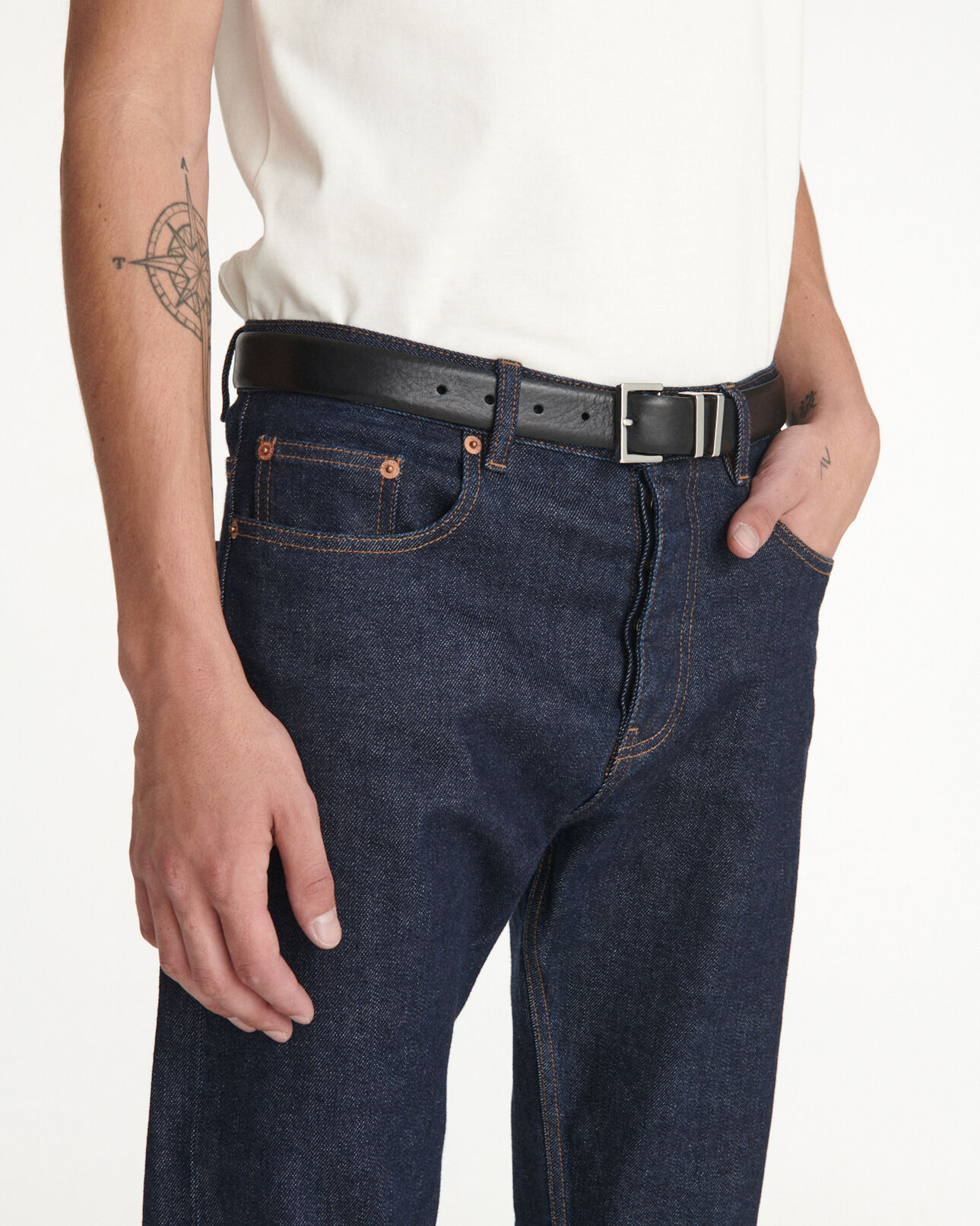 The Kooples MEN BLACK leather belt with metal loops