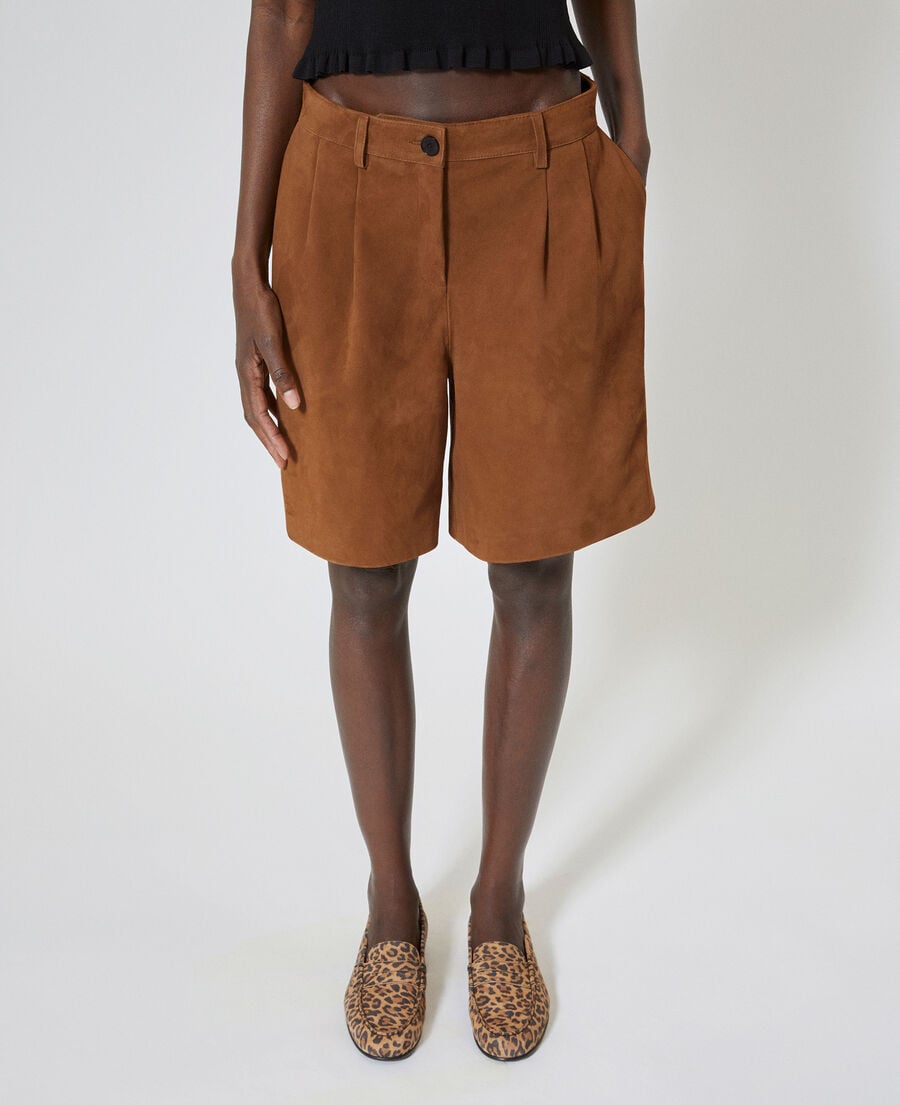 The Kooples F CAMEL camel suede bermuda shorts with darts