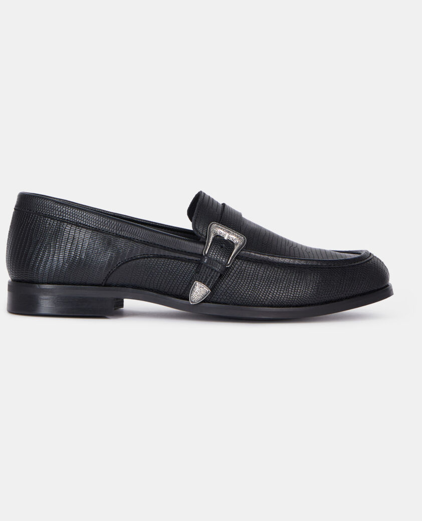 The Kooples H BLACK black leather loafers with western buckle