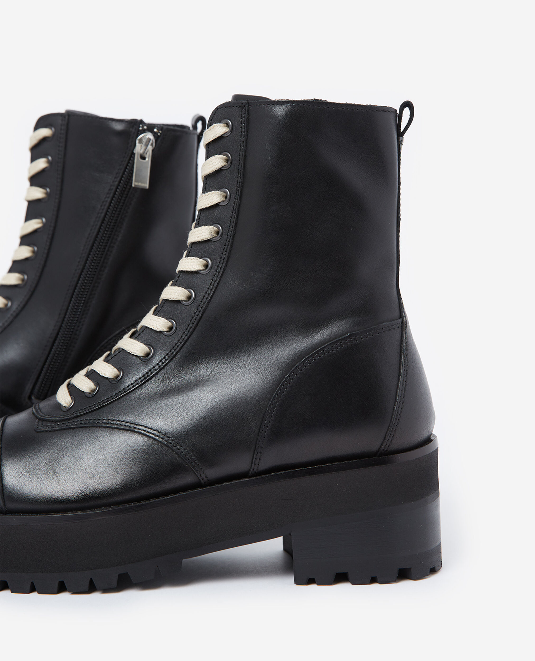 Black leather ankle boots with notched soles, BLACK, hi-res image number null