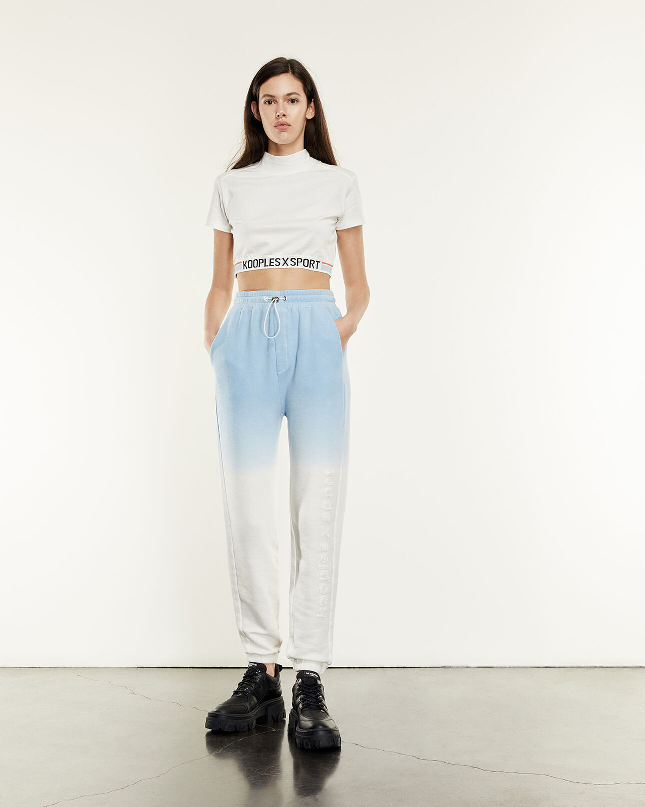 The Kooples WOMEN ECRU ecru cotton t-shirt with tricolour logo band