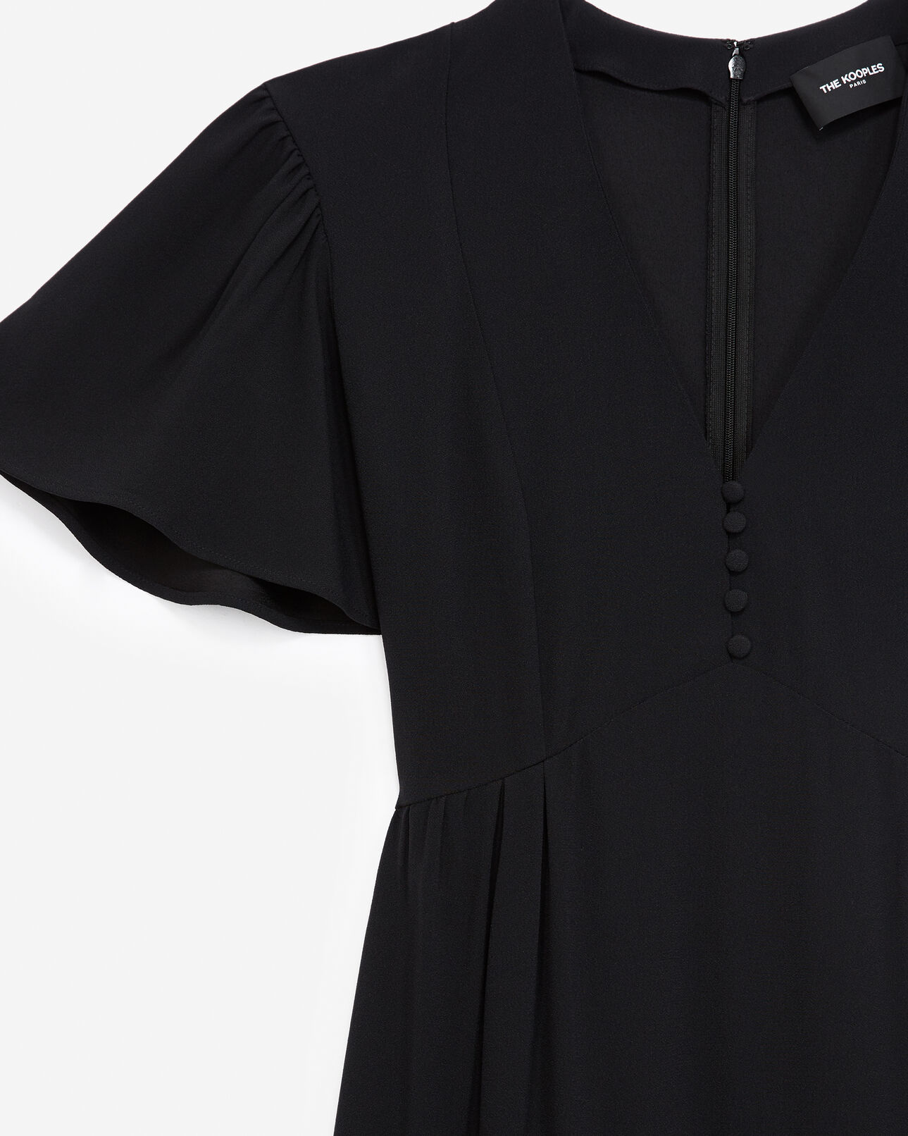 The Kooples WOMEN BLACK long black dress in crepe with ruffles