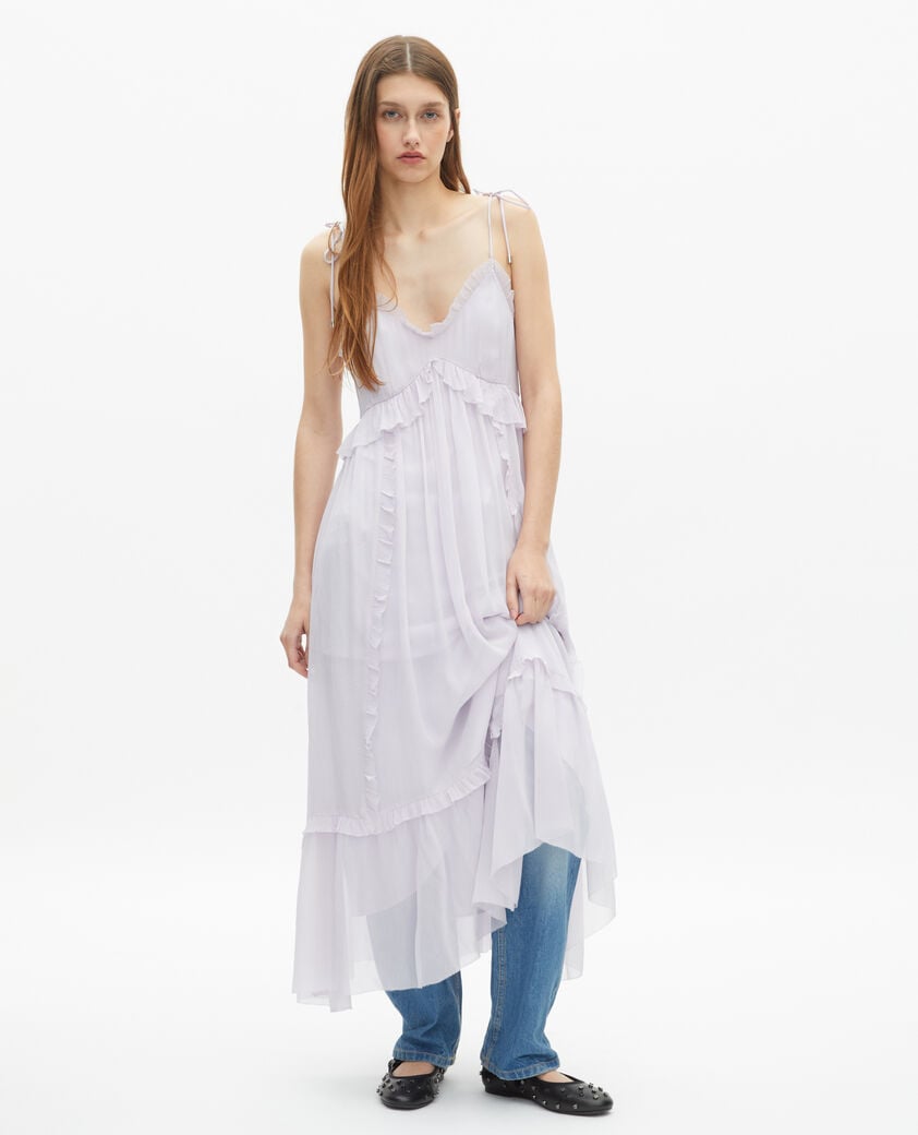 The Kooples DAMEN LIGHT PURPLE langes kleid mit volants lila