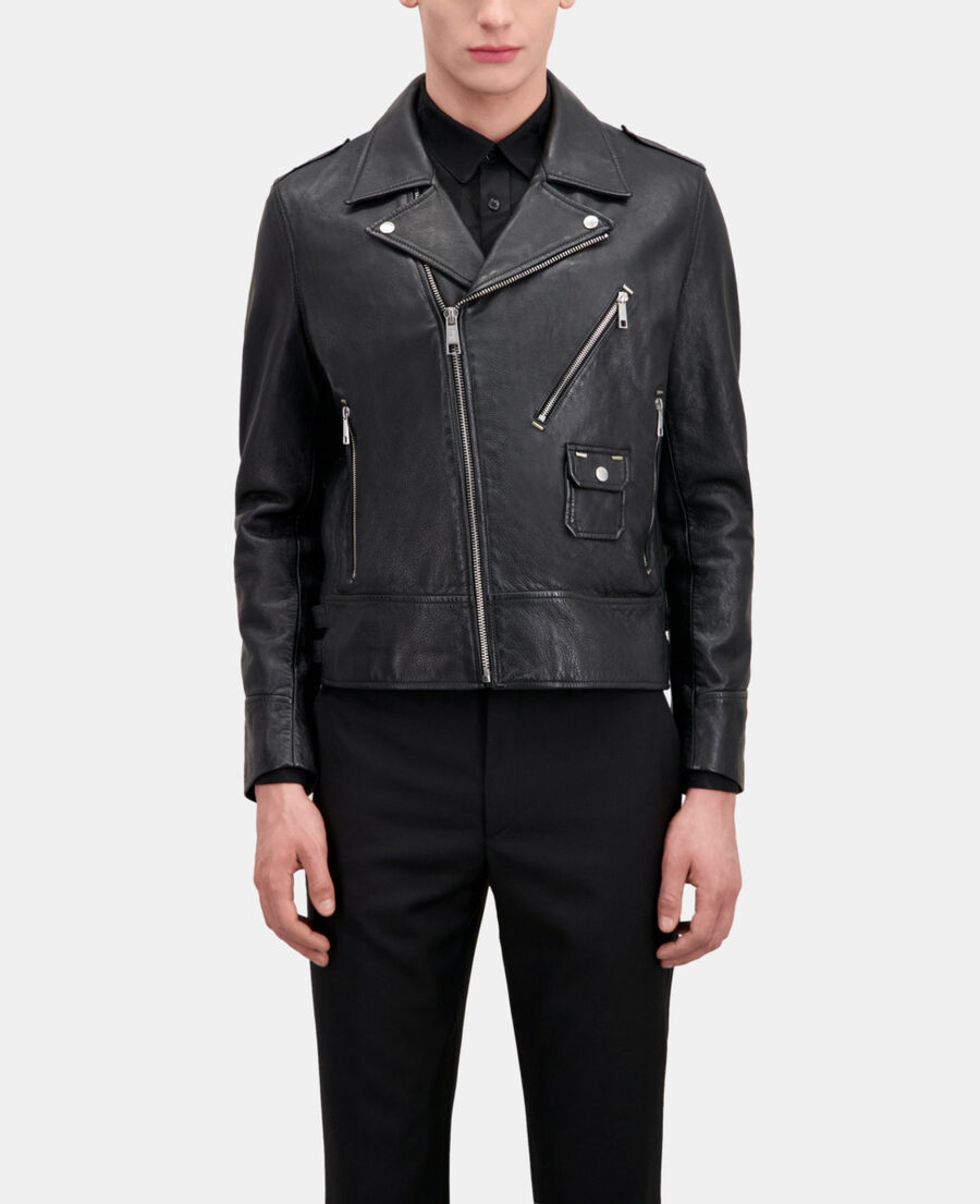 The Kooples MEN BLACK black leather biker jacket