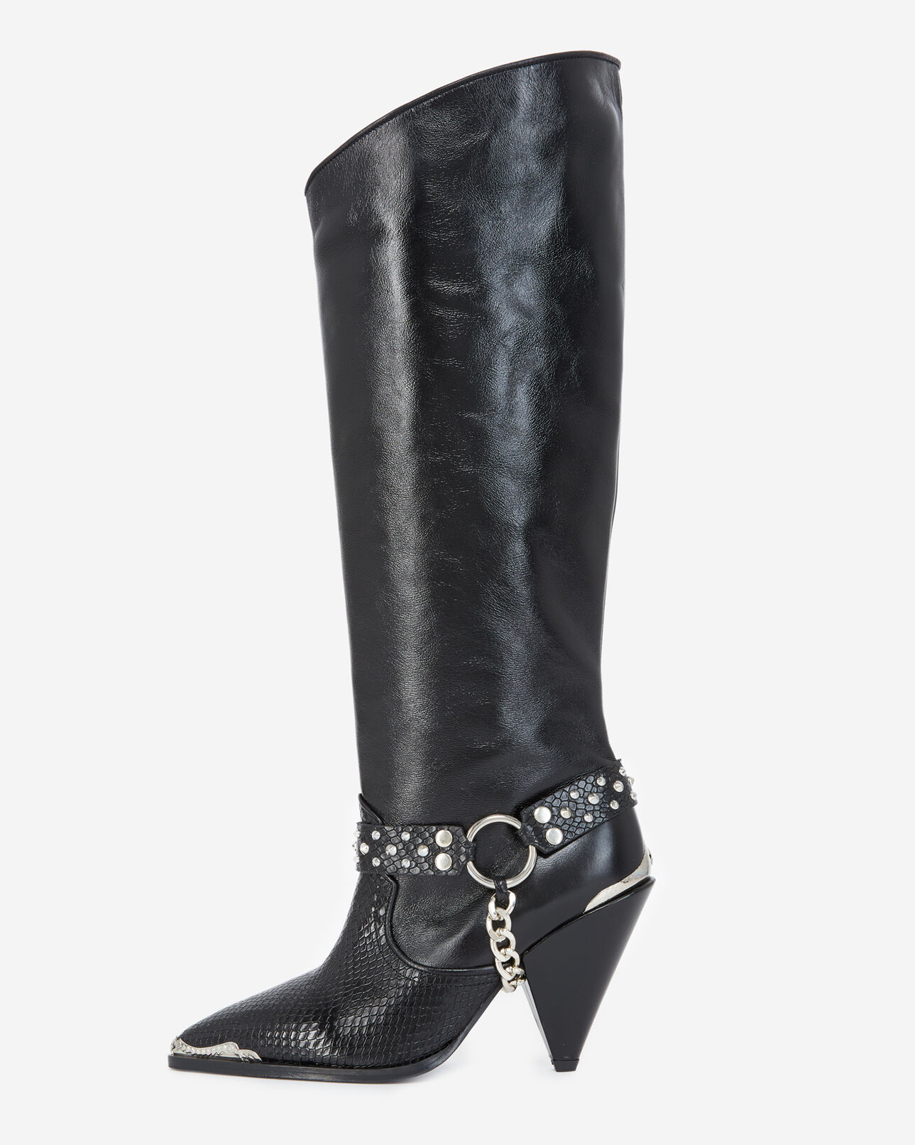 The Kooples MUJER BLACK botas negras tacón piel pedrería amovible