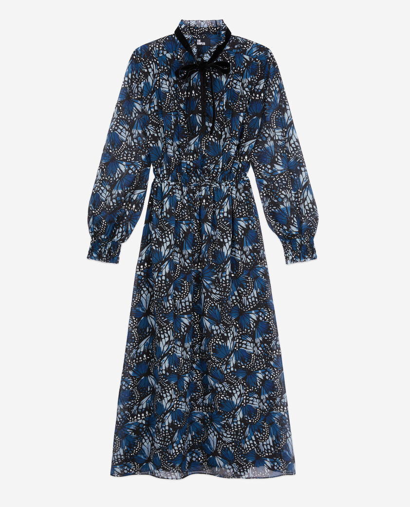 The Kooples WOMEN BLUE long printed dress with pleating