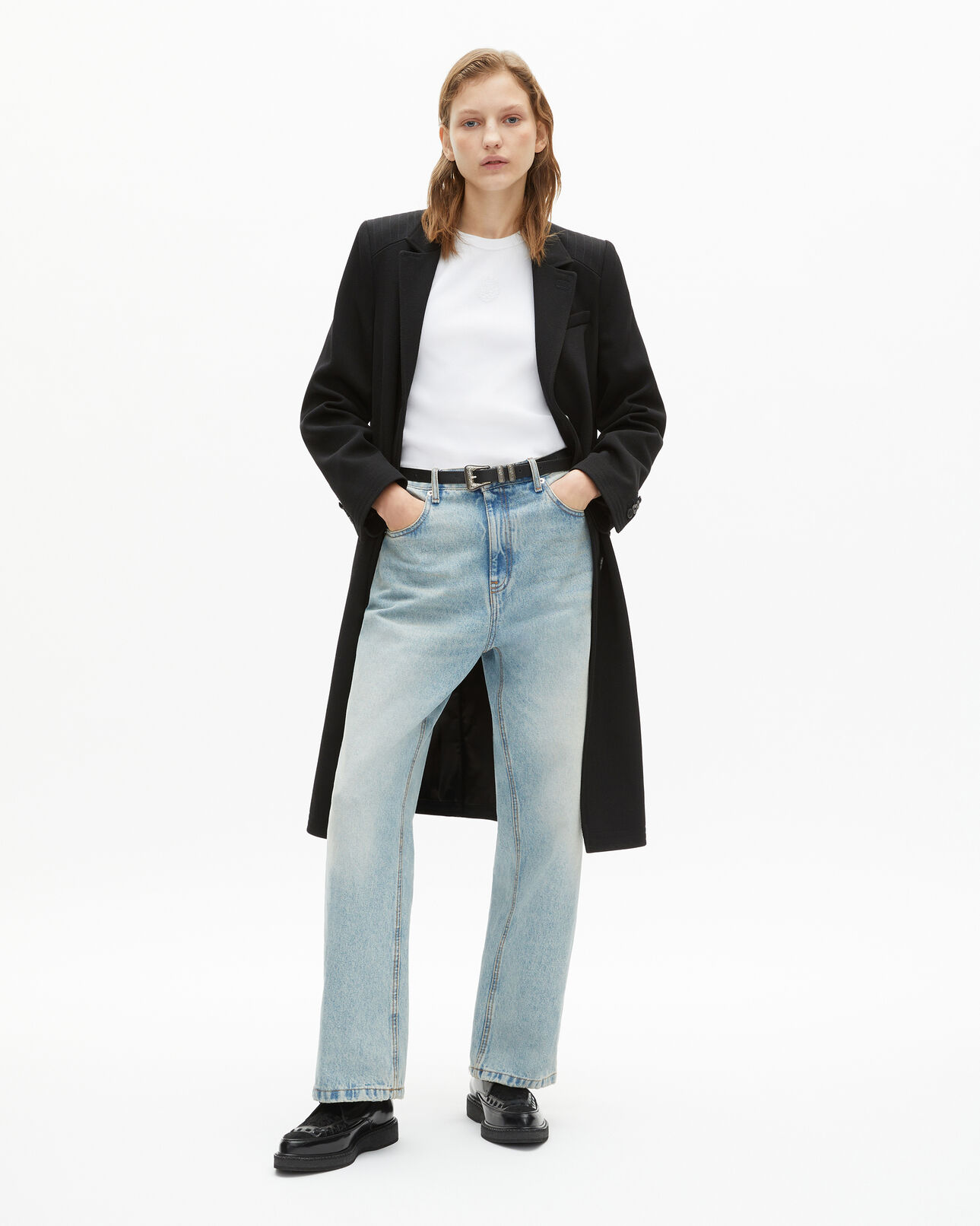 The Kooples WOMEN BLACK long coat in black wool