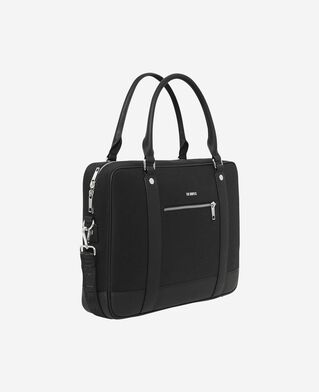The Kooples HOMME BLACK porte-documents en canvas et cuir grainé noir