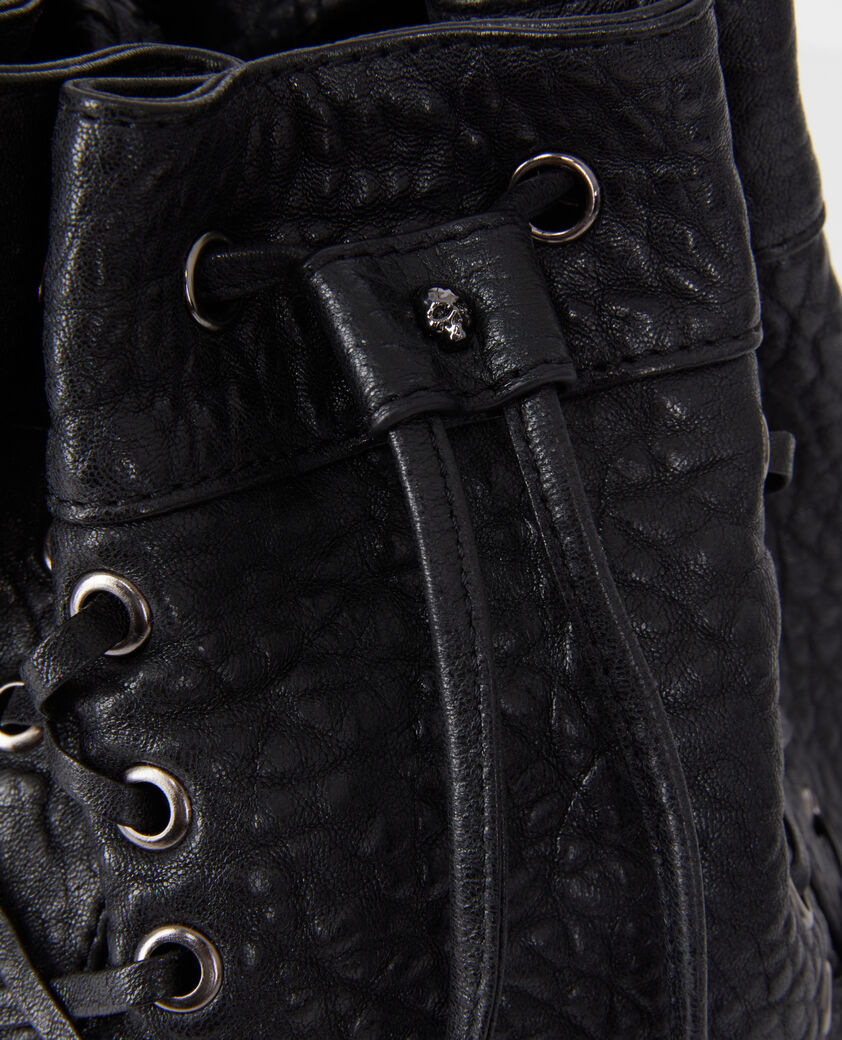 The Kooples WOMEN BLACK heritage black leather bucket bag with lacing