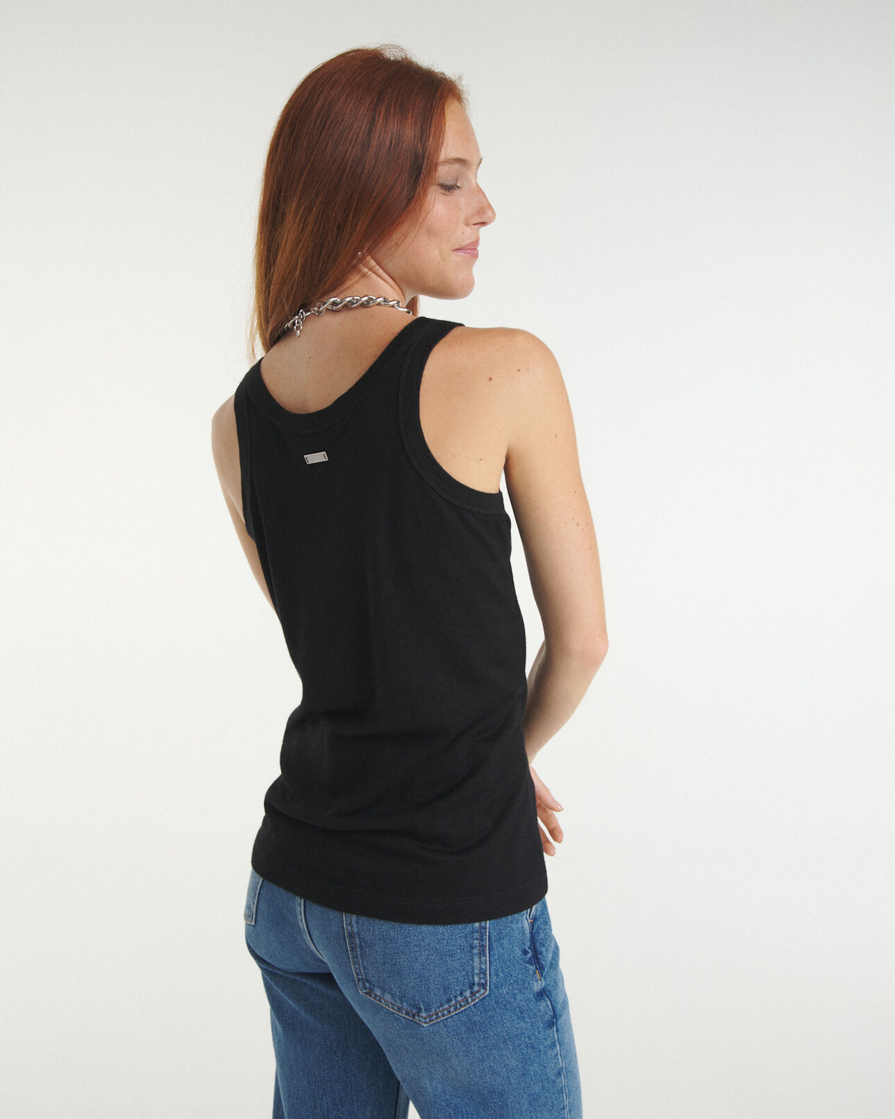 The Kooples WOMEN BLACK black wool vest top with crew neck