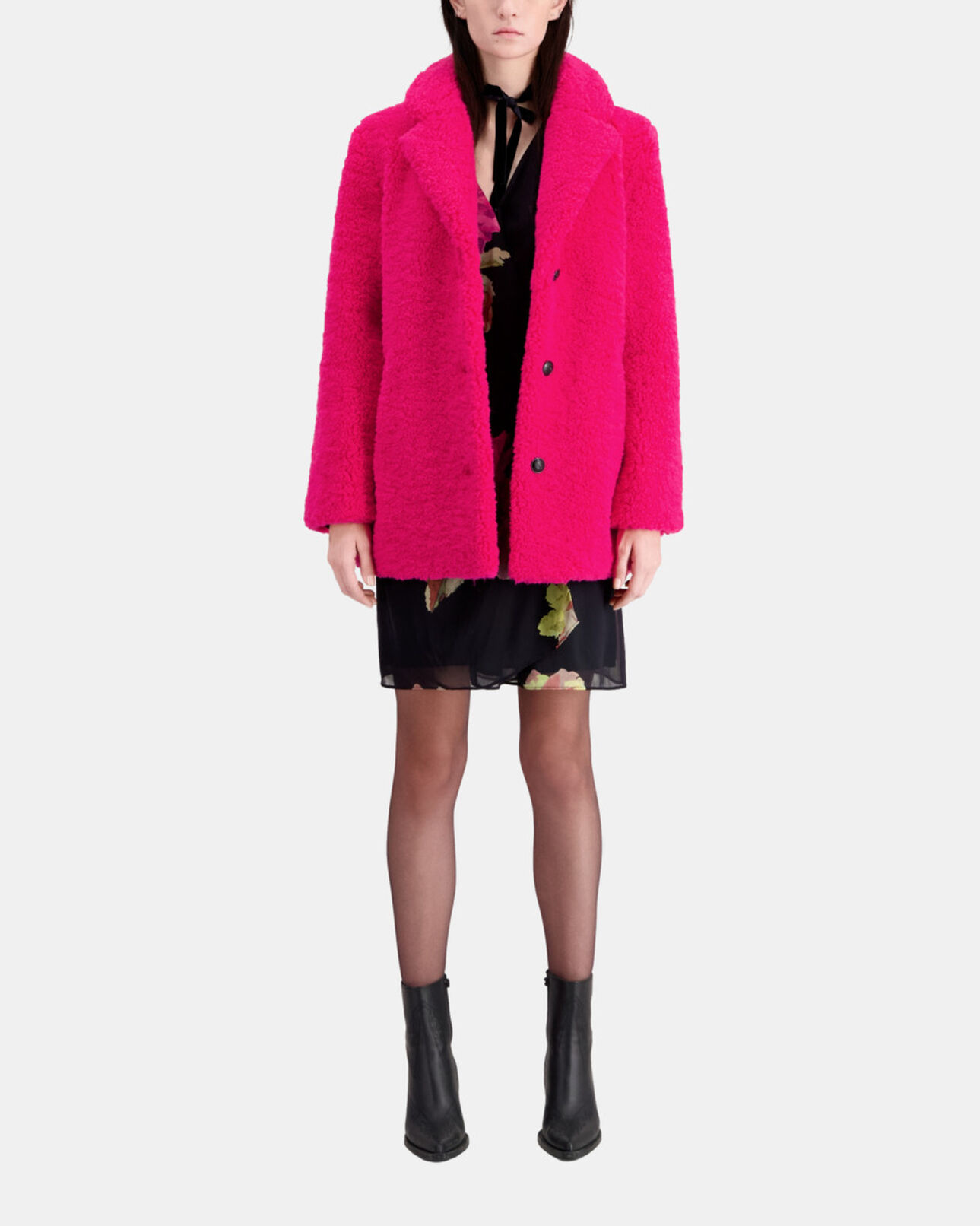 The Kooples FEMME FUSHIA manteau imitation fourrure rose