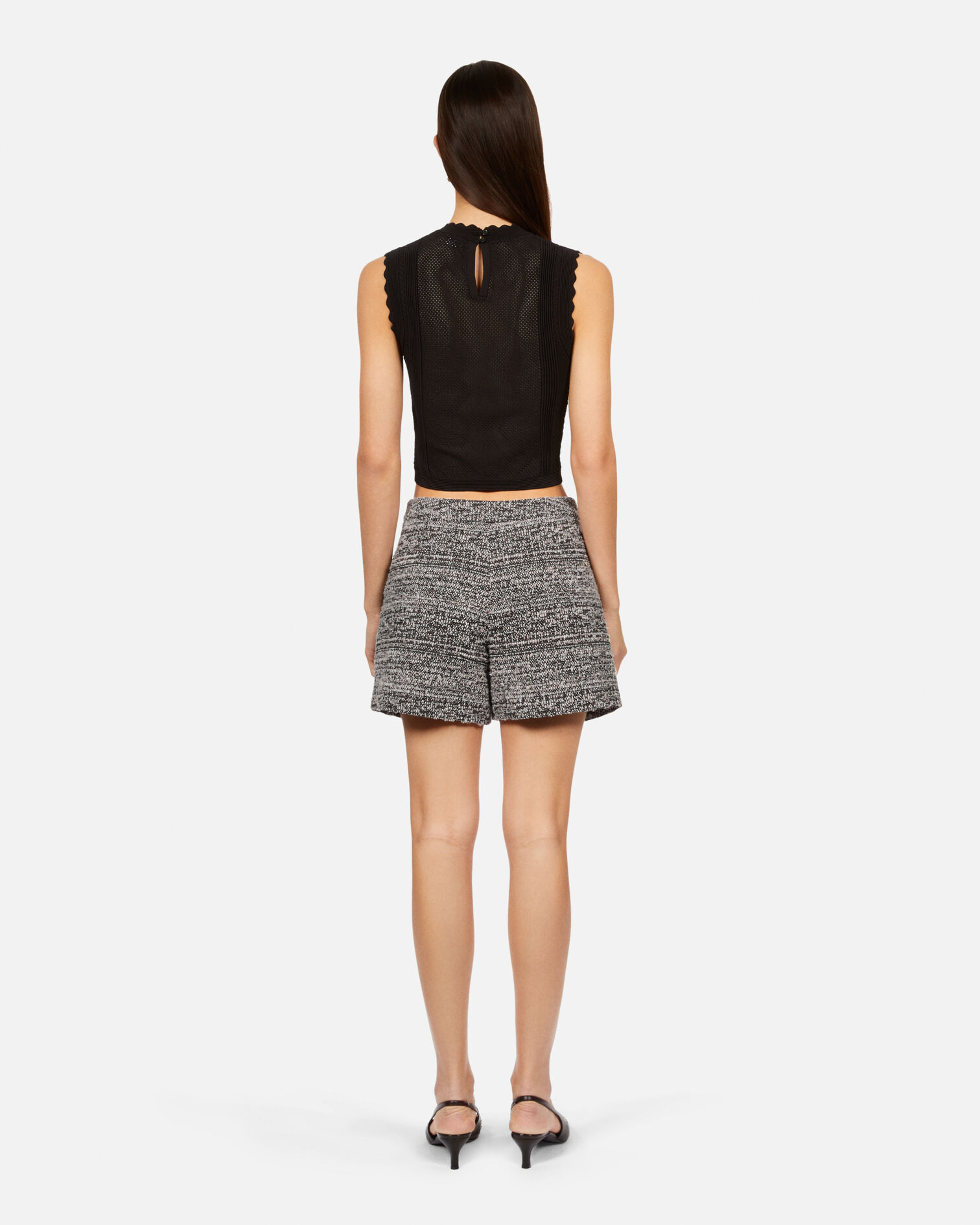 Black and white tweed shorts, BLACK WHITE, hi-res image number null