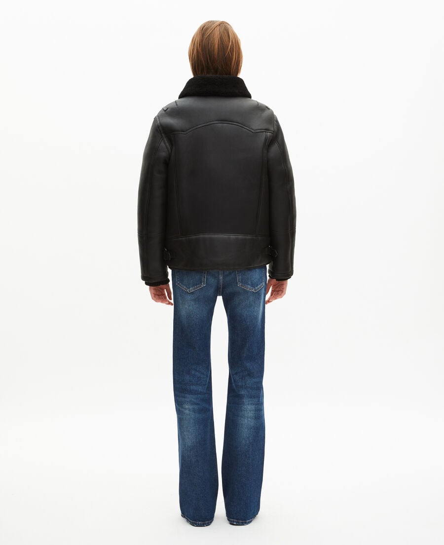 The Kooples F BLACK short black sherpa fleece with sherpa collar