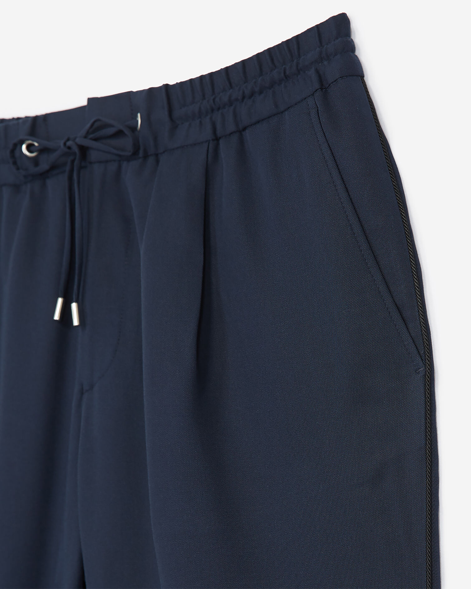 Navy blue cotton twill trousers with woven beige piping, NAVY, hi-res image number null