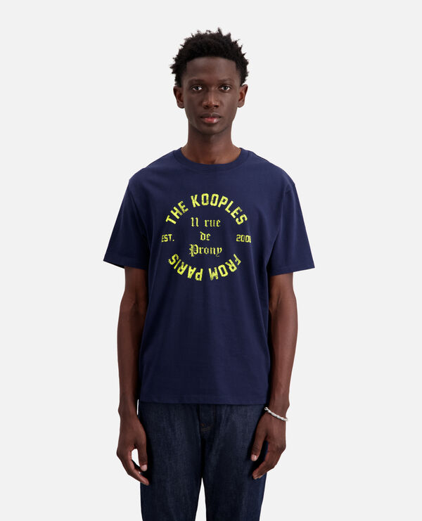 camiseta azul marino serigrafía 11 rue de prony para hombre