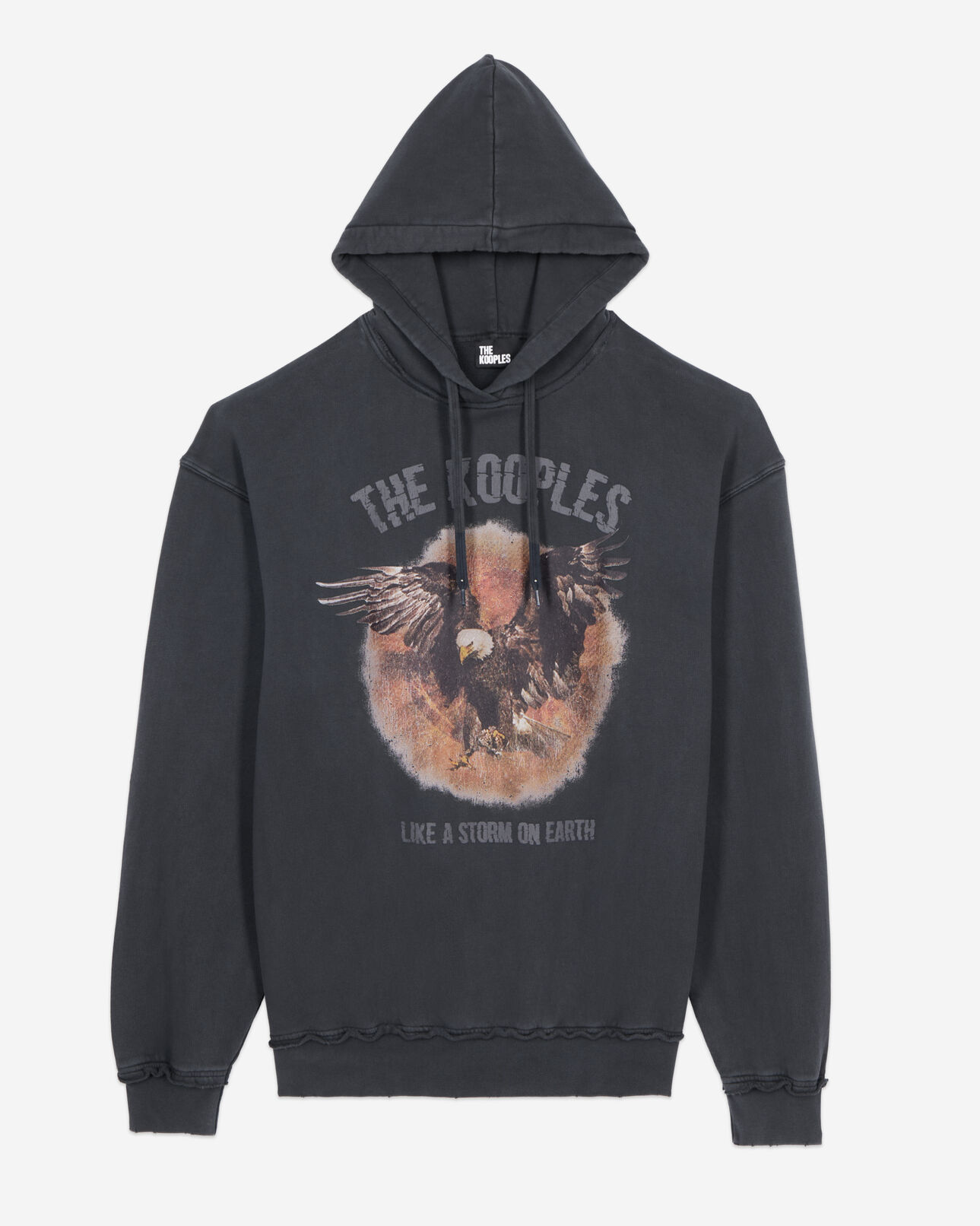 The Kooples H BLACK WASHED black hoodie with serigraphy
