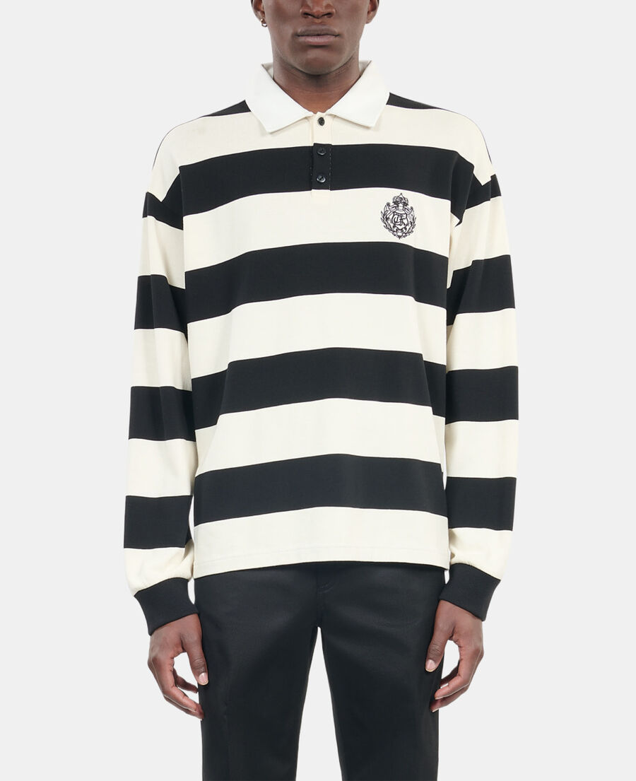 The Kooples H BLACK / WHITE long-sleeved black and white striped polo t-shirt