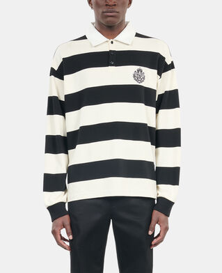 The Kooples H BLACK / WHITE long-sleeved black and white striped polo t-shirt