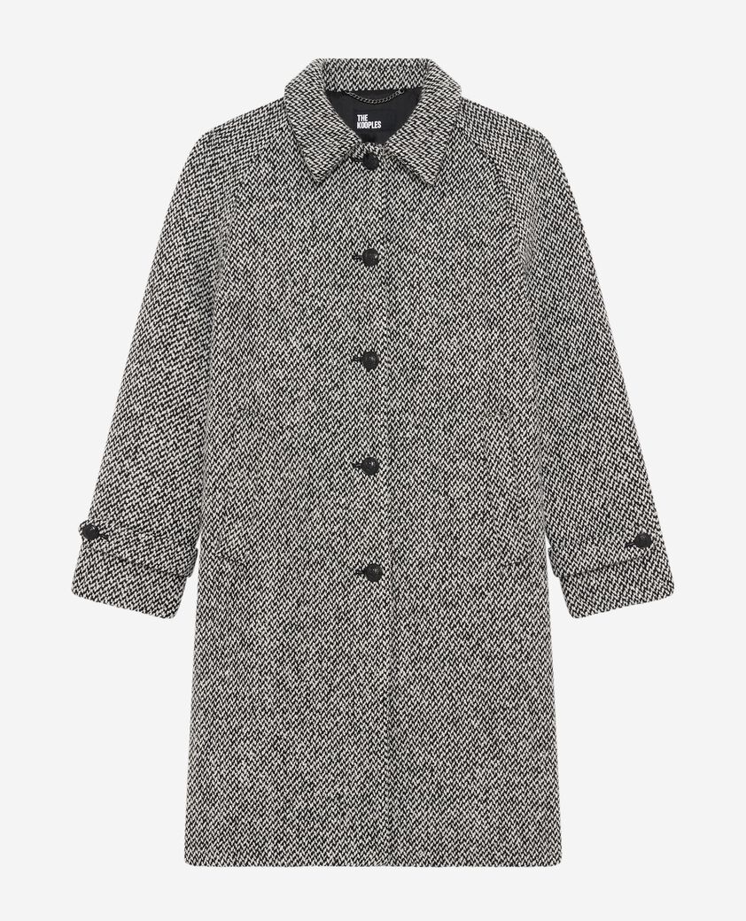 The Kooples WOMEN BLANC / BLEU black and white tweed long coat