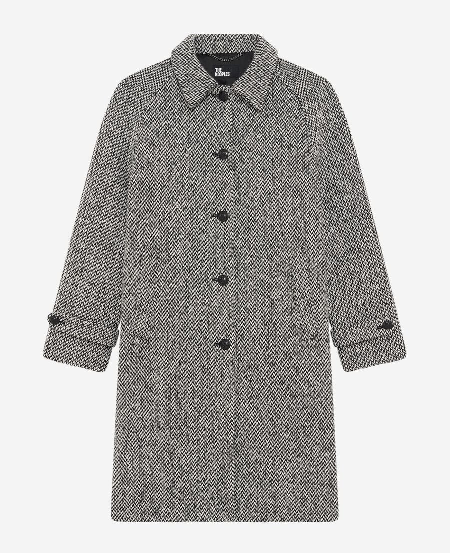 The Kooples WOMEN BLANC / BLEU black and white tweed long coat