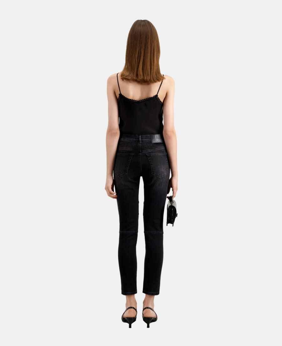 The Kooples DAMEN BLACK WASHED schwarze bikerjeans in slim-fit