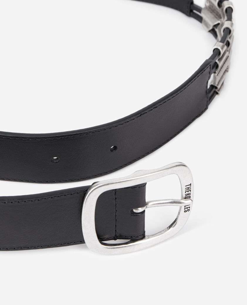 The Kooples MEN BLACK black leather belt with metallic inserts