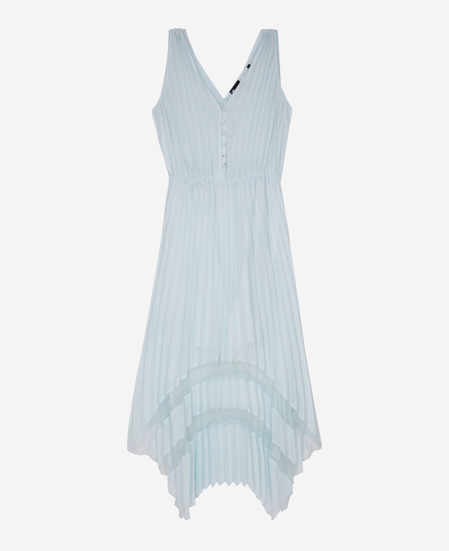 The Kooples FEMME BABY BLUE robe longue avec plissage bleue clair et plumetis