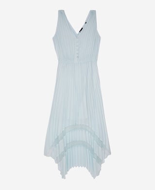 The Kooples FEMME BABY BLUE robe longue avec plissage bleue clair et plumetis