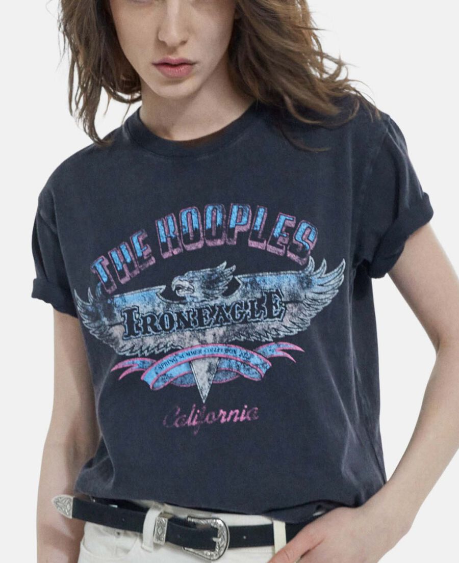 faded black cotton t-shirt with eagle print
