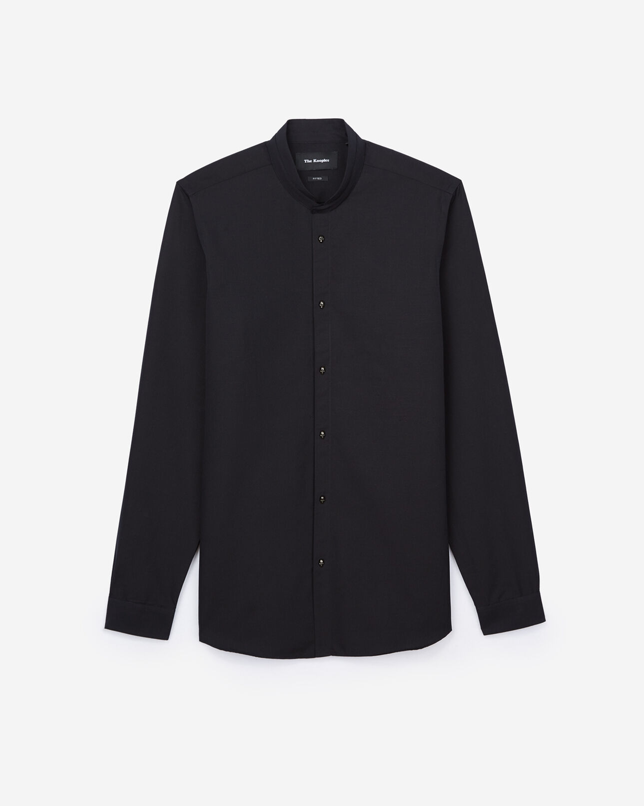 The Kooples MEN BLACK black cotton faille shirt with officer collar