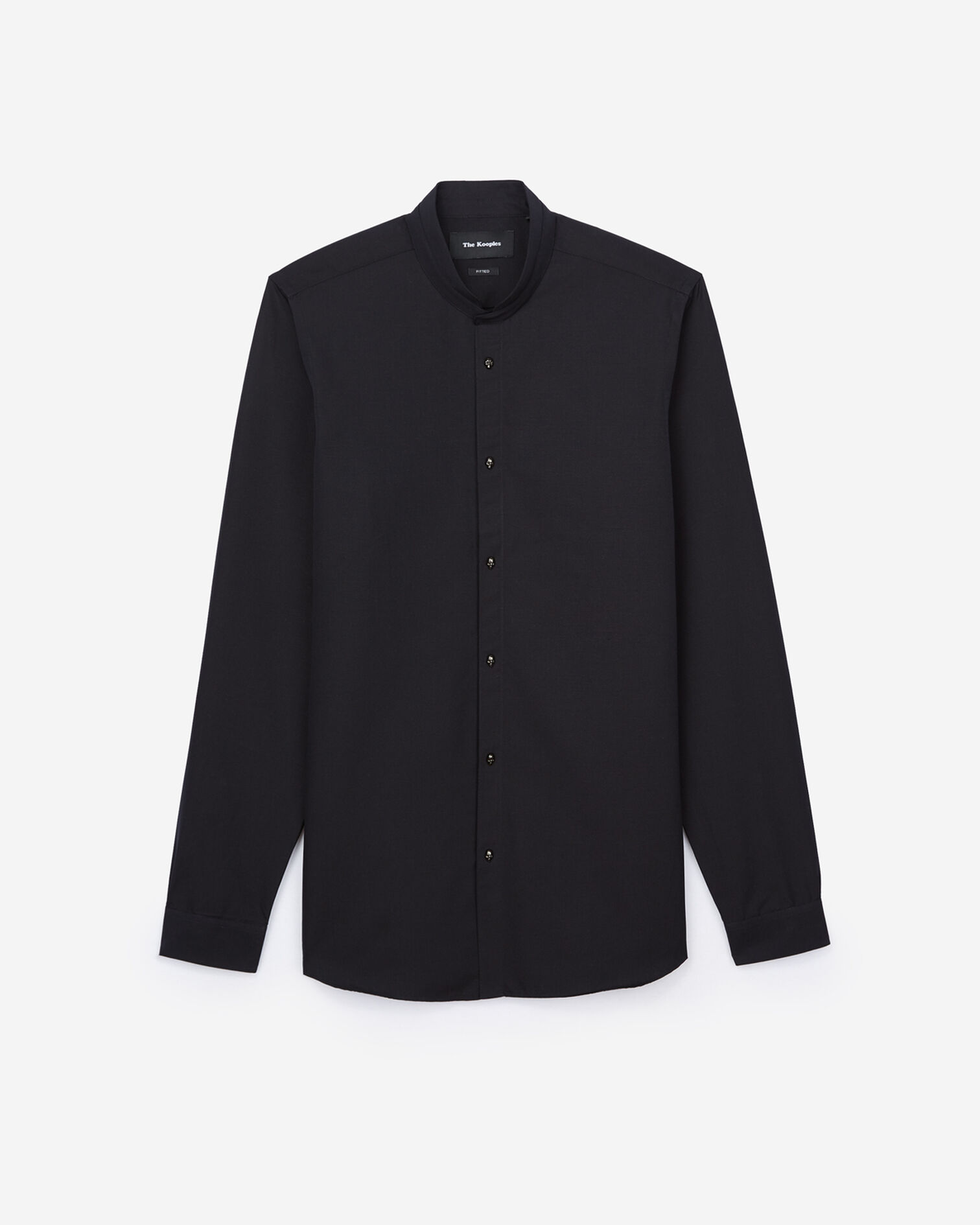 Black cotton faille shirt with officer collar, BLACK, hi-res image number null