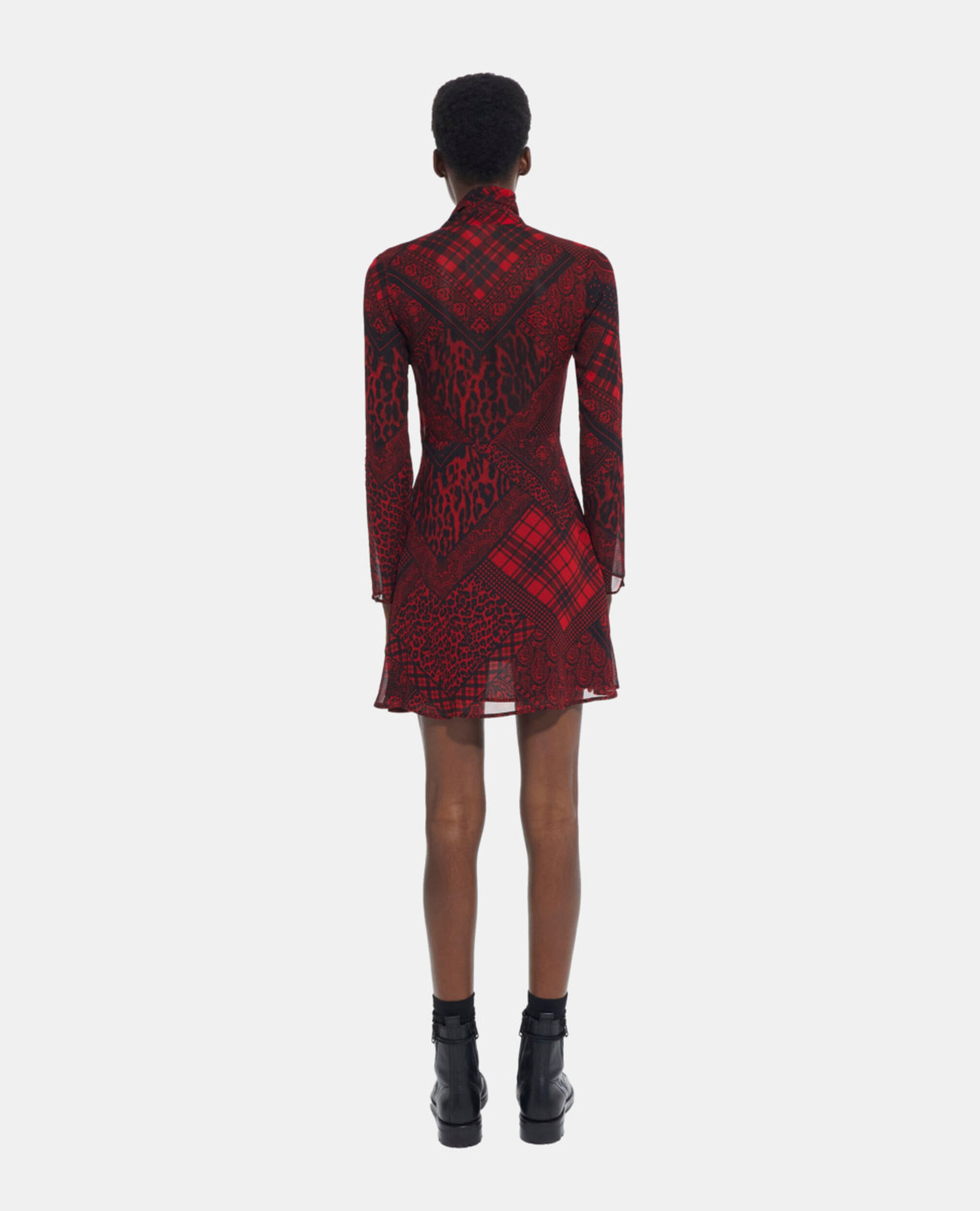 Rotes kurzes Kleid mit Print, RED / BLACK, hi-res image number null
