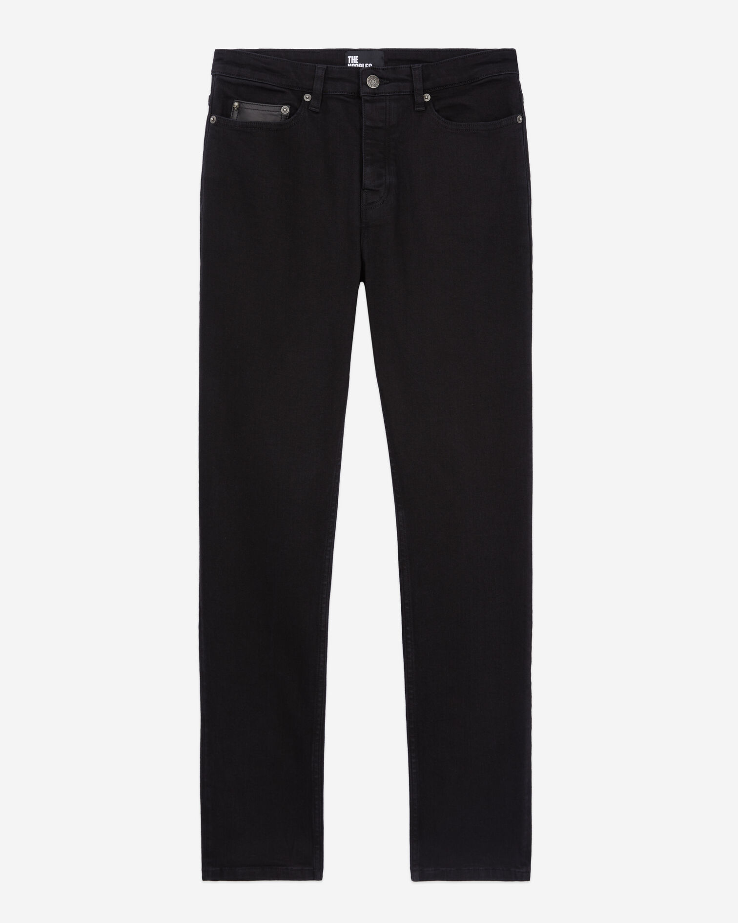Jean noir slim avec poche en cuir, BLACK, hi-res image number null
